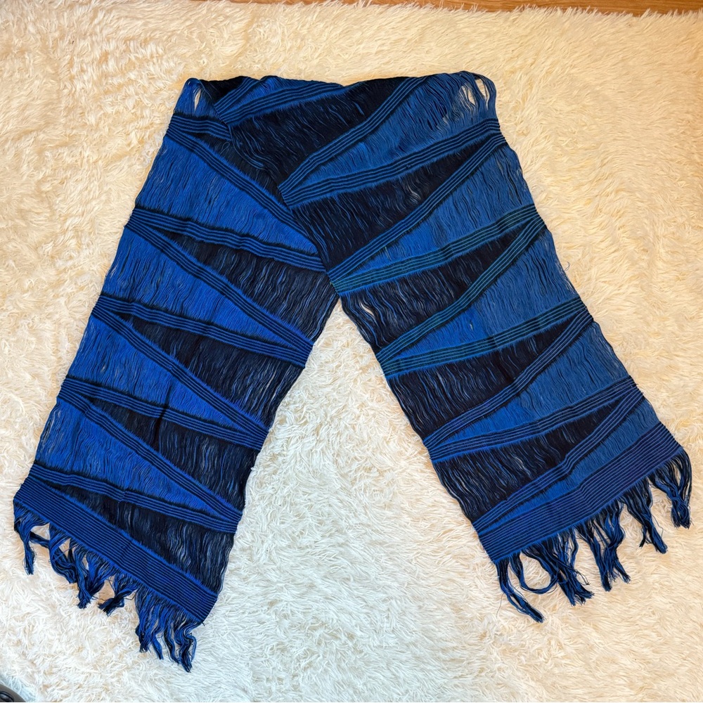 Blue and Black Fringed Scarf